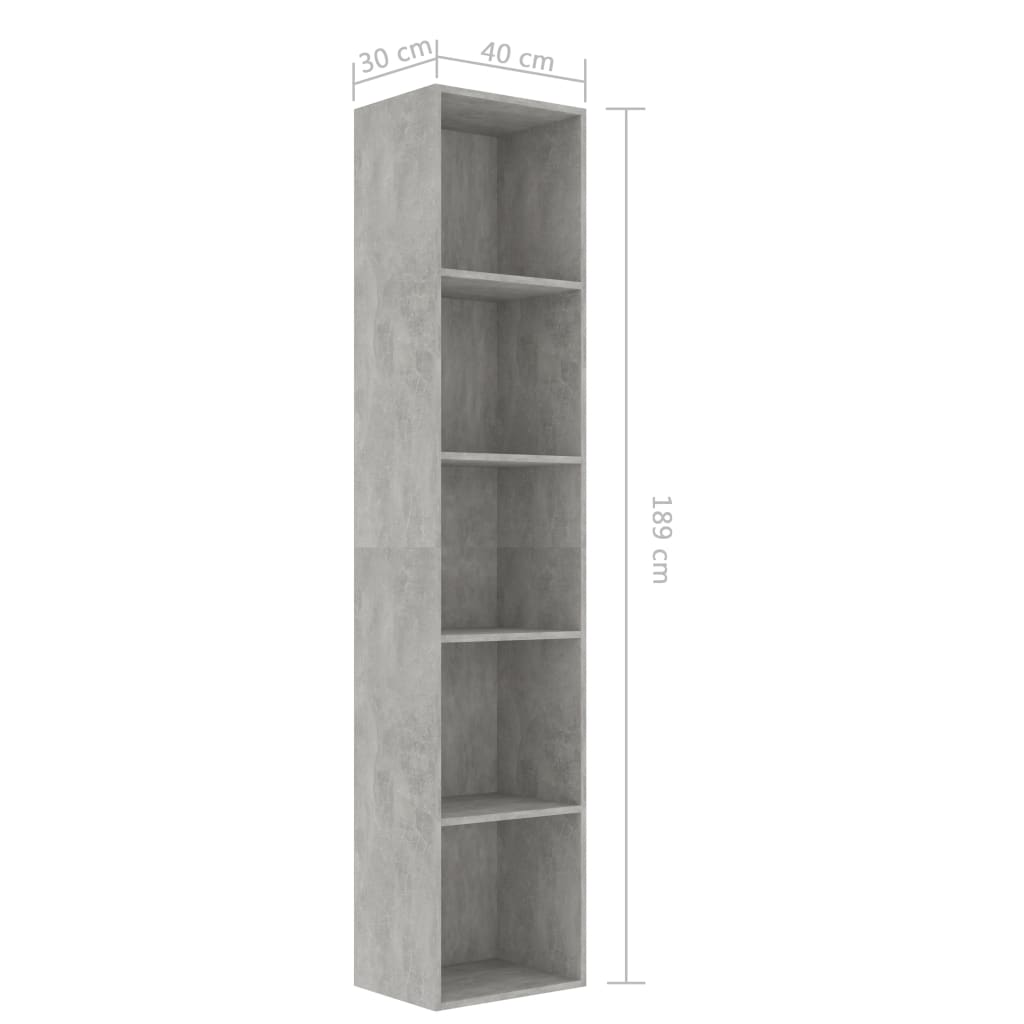Kirjahylly betoninharmaa 40x30x189 cm - Sisustajankoti.fi