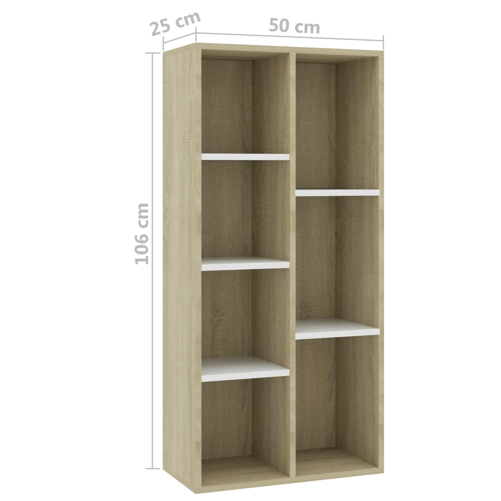 Kirjahylly valkoinen ja Sonoma-tammi 50x25x106 cm - Sisustajankoti.fi