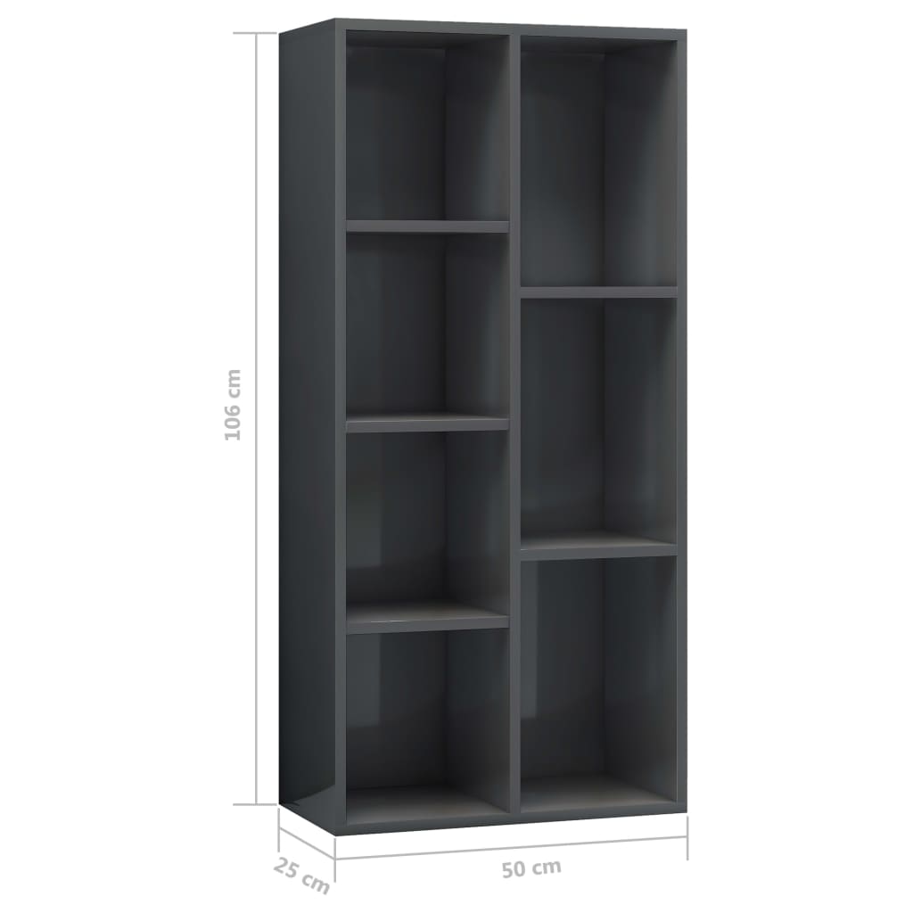 Kirjahylly korkeakiilto harmaa 50x25x106 cm - Sisustajankoti.fi