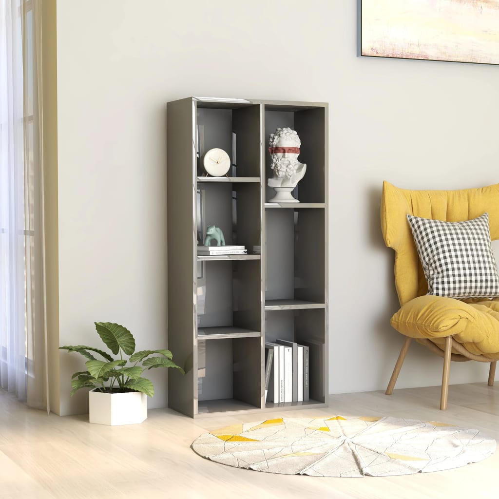 Kirjahylly korkeakiilto harmaa 50x25x106 cm - Sisustajankoti.fi