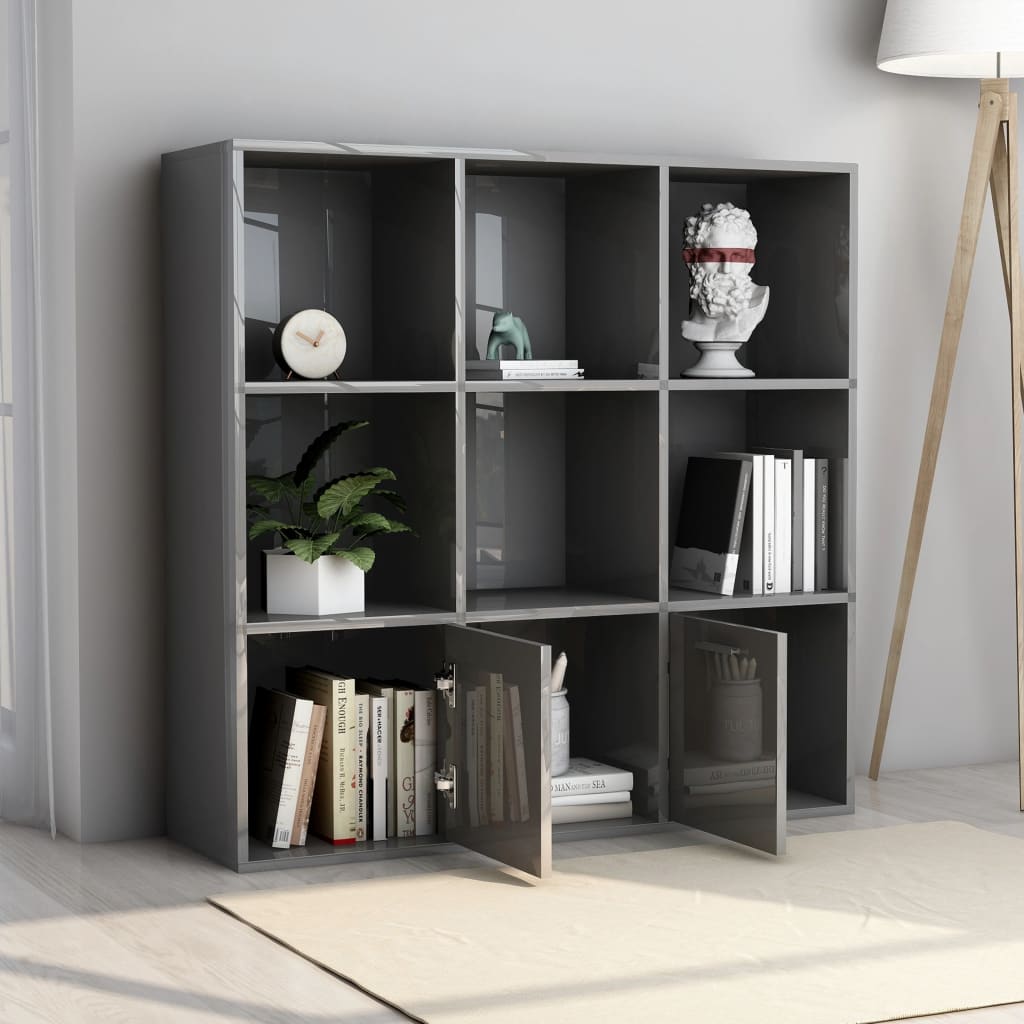 Kirjahylly korkeakiilto harmaa 98x30x98 cm - Sisustajankoti.fi