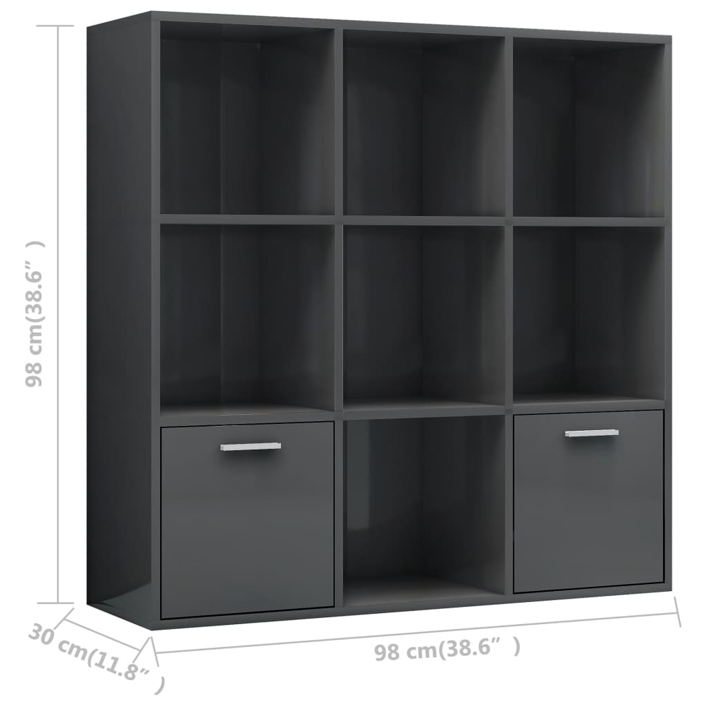 Kirjahylly korkeakiilto harmaa 98x30x98 cm - Sisustajankoti.fi