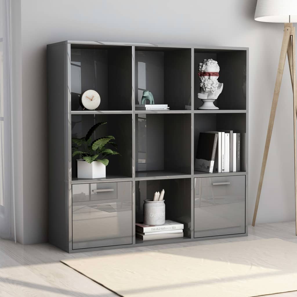 Kirjahylly korkeakiilto harmaa 98x30x98 cm - Sisustajankoti.fi