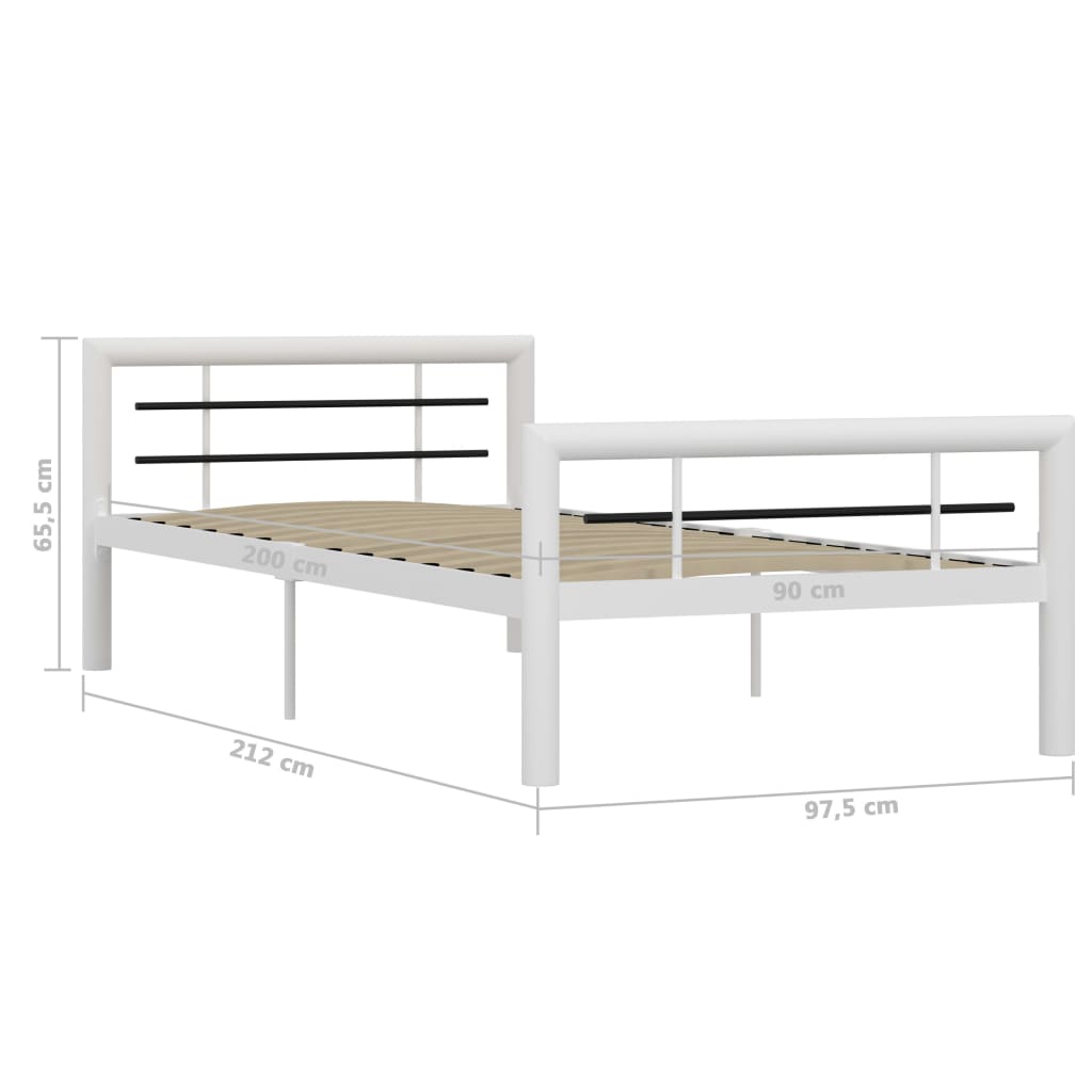 Sängynrunko valkoinen ja musta metalli 100x200 cm - Sisustajankoti.fi