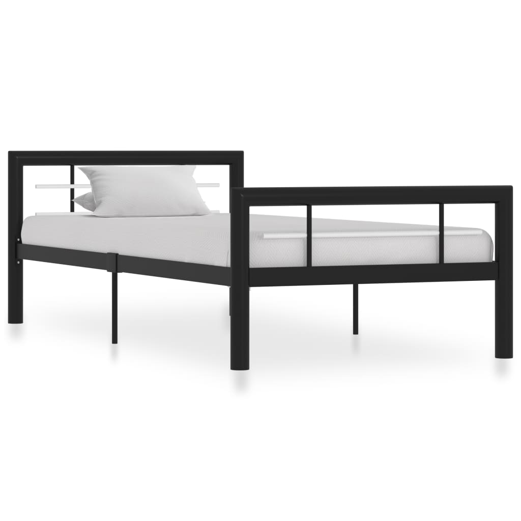 Sängynrunko musta ja valkoinen metalli 90x200 cm - Sisustajankoti.fi