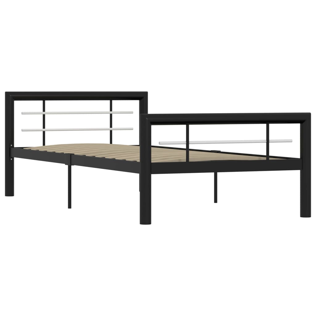 Sängynrunko musta ja valkoinen metalli 90x200 cm - Sisustajankoti.fi