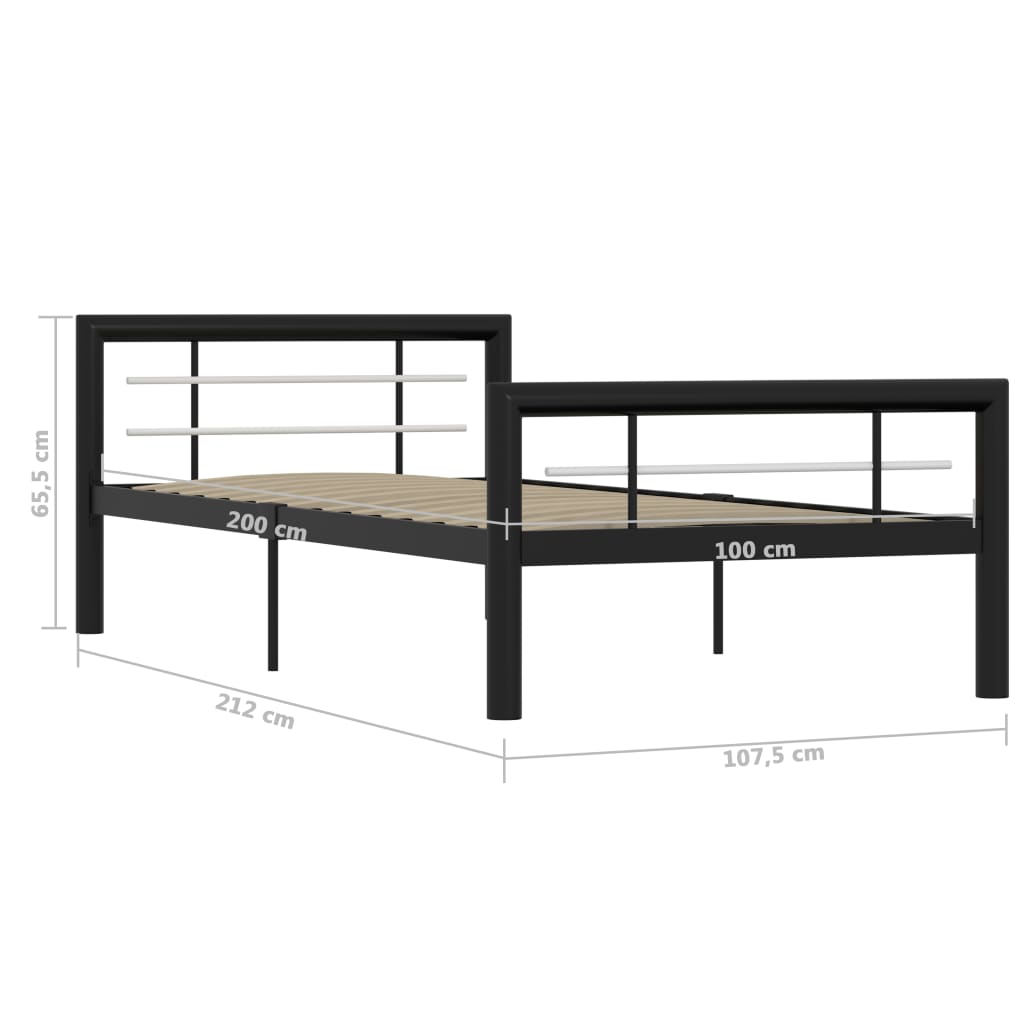 Sängynrunko musta ja valkoinen metalli 90x200 cm - Sisustajankoti.fi