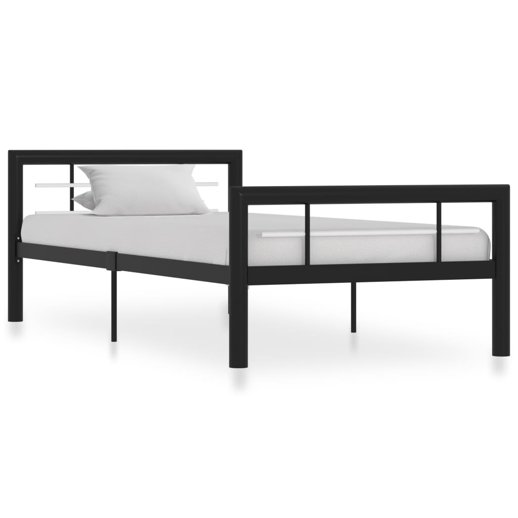 Sängynrunko musta ja valkoinen metalli 100x200 cm - Sisustajankoti.fi