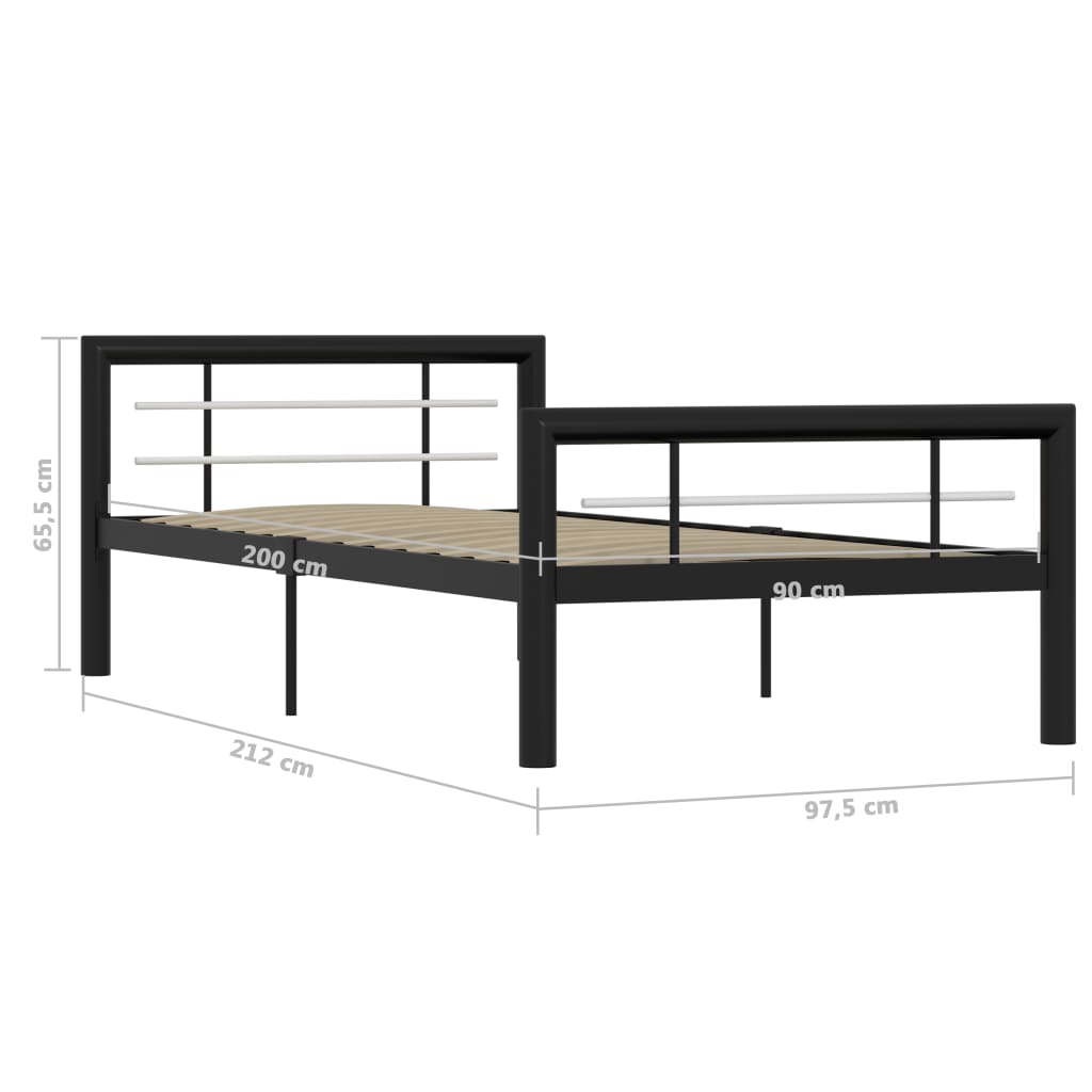 Sängynrunko musta ja valkoinen metalli 100x200 cm - Sisustajankoti.fi