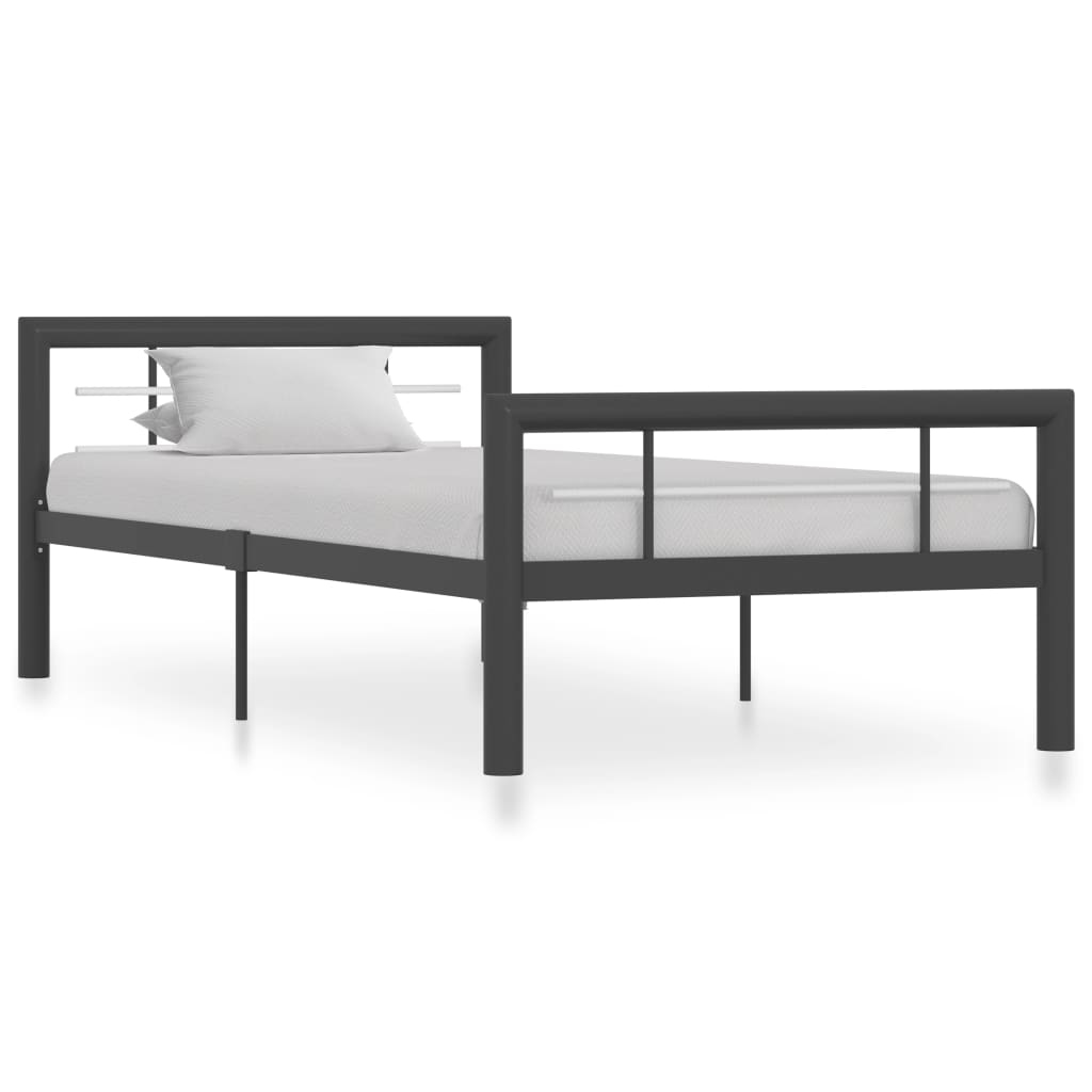 Sängynrunko harmaa ja valkoinen metalli 90x200 cm - Sisustajankoti.fi