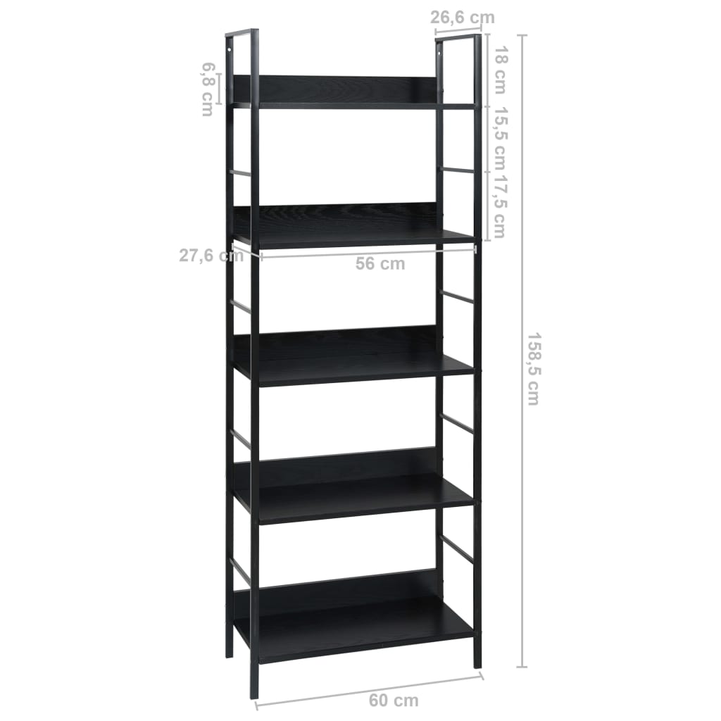 5-tasoinen kirjahylly musta 60x27,6x158,5 cm - Sisustajankoti.fi