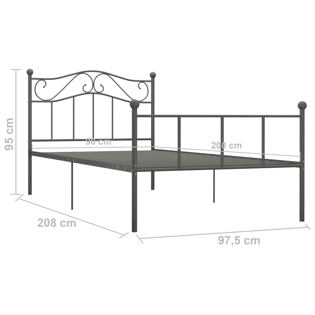 Sängynrunko harmaa metalli 90x200 cm - Sisustajankoti.fi