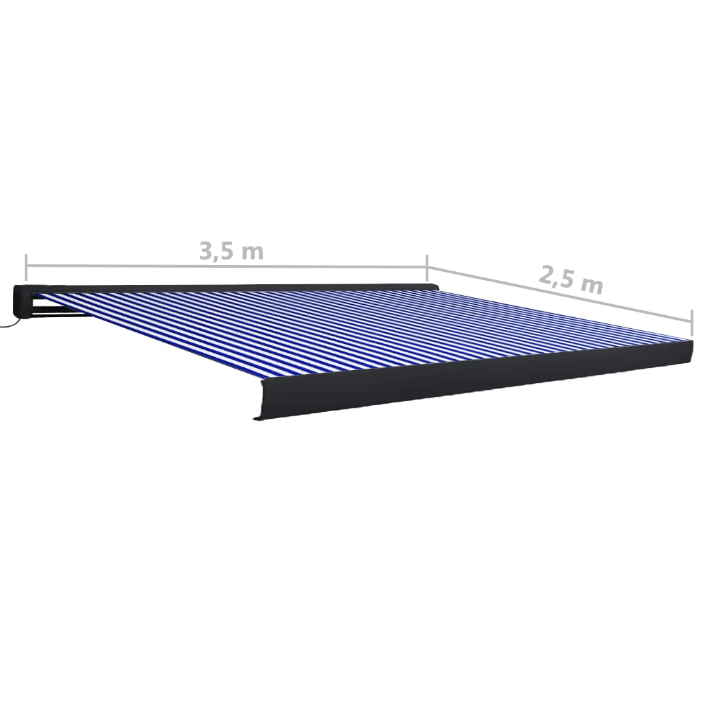 Moottoroitu kasettimarkiisi 350x250 cm sininen ja valkoinen - Sisustajankoti.fi