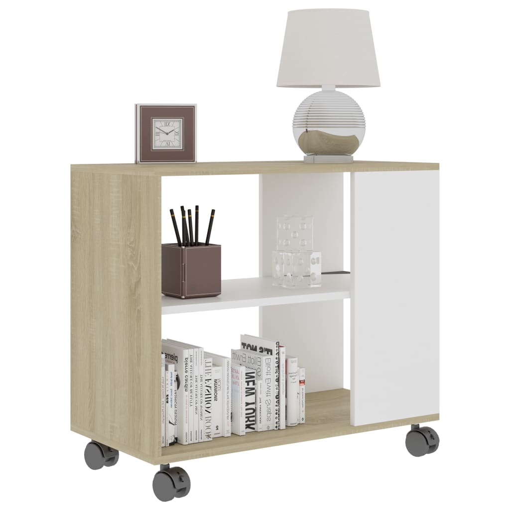 Sivupöytä valkoinen ja Sonoma-tammi 70x35x55 cm tekninen puu - Sisustajankoti.fi