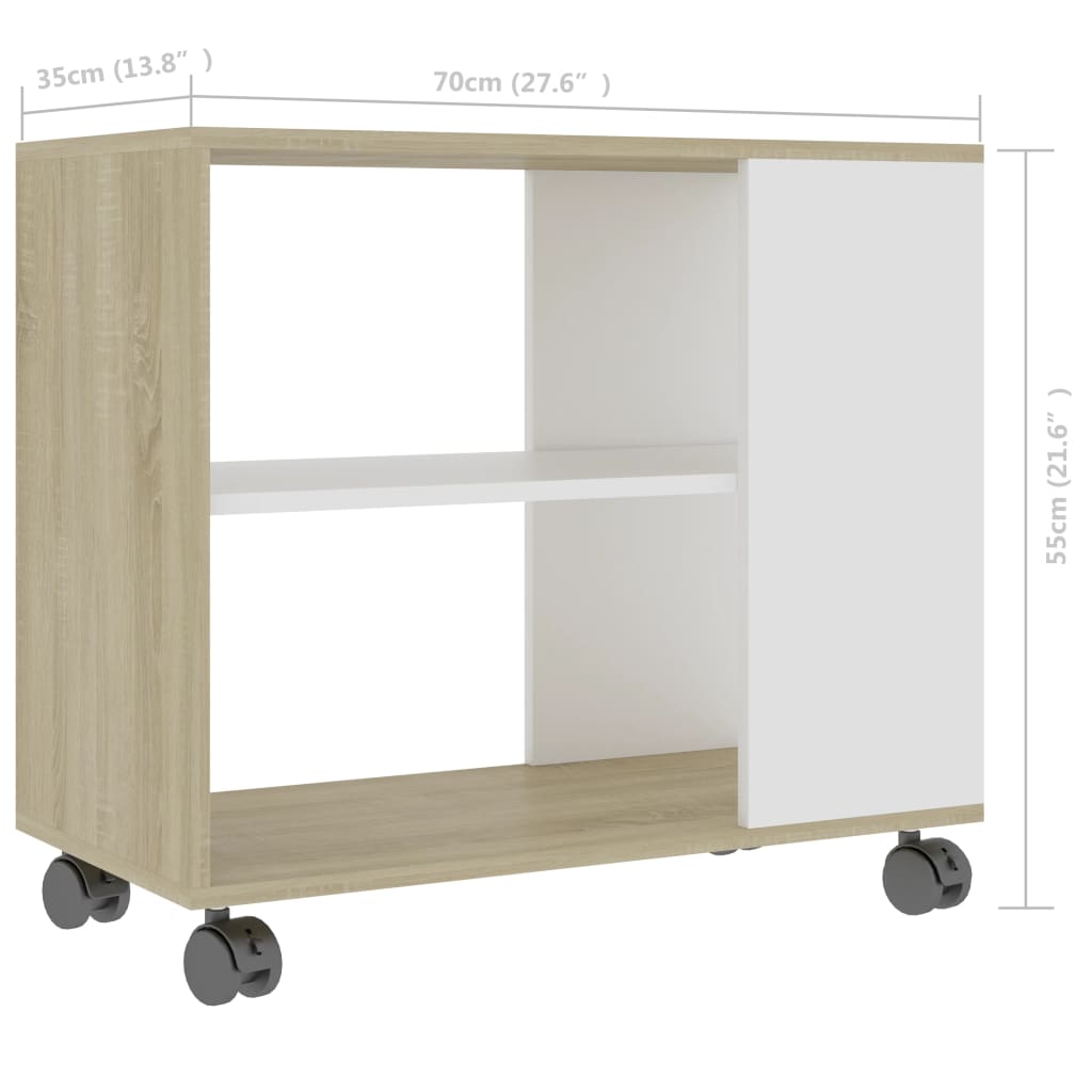 Sivupöytä valkoinen ja Sonoma-tammi 70x35x55 cm tekninen puu - Sisustajankoti.fi