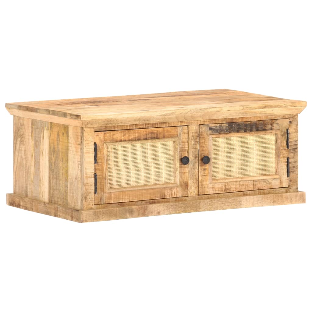 Sohvapöytä 90x50x35 cm täysi mangopuu ja luonnonruoko - Sisustajankoti.fi