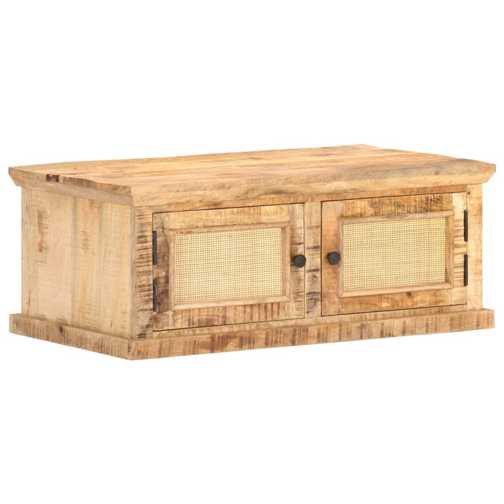 Sohvapöytä 90x50x35 cm täysi mangopuu ja luonnonruoko - Sisustajankoti.fi