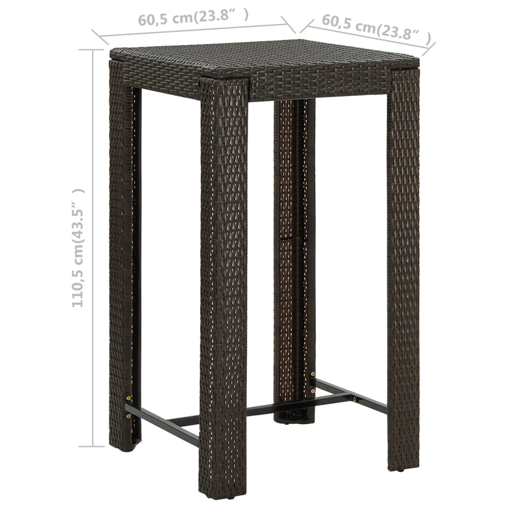 Puutarhan baaripöytä ruskea 60,5x60,5x110,5 cm polyrottinki - Sisustajankoti.fi