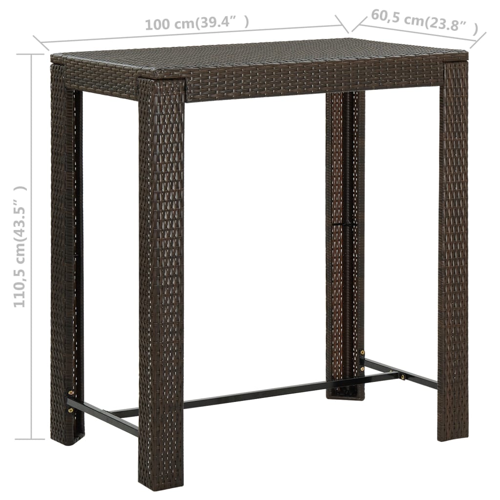 Puutarhan baaripöytä ruskea 100x60,5x110,5 cm polyrottinki - Sisustajankoti.fi