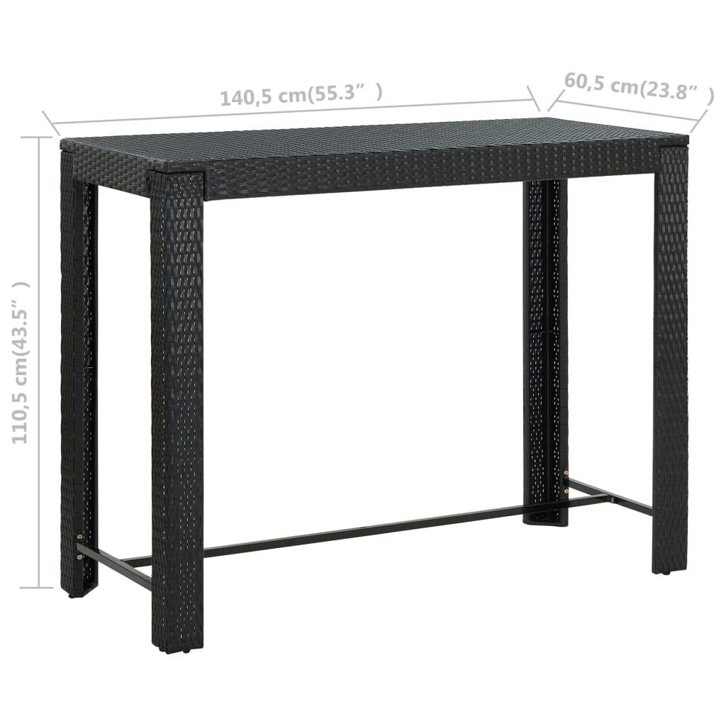 Puutarhan baaripöytä musta 140,5x60,5x110,5 cm polyrottinki - Sisustajankoti.fi