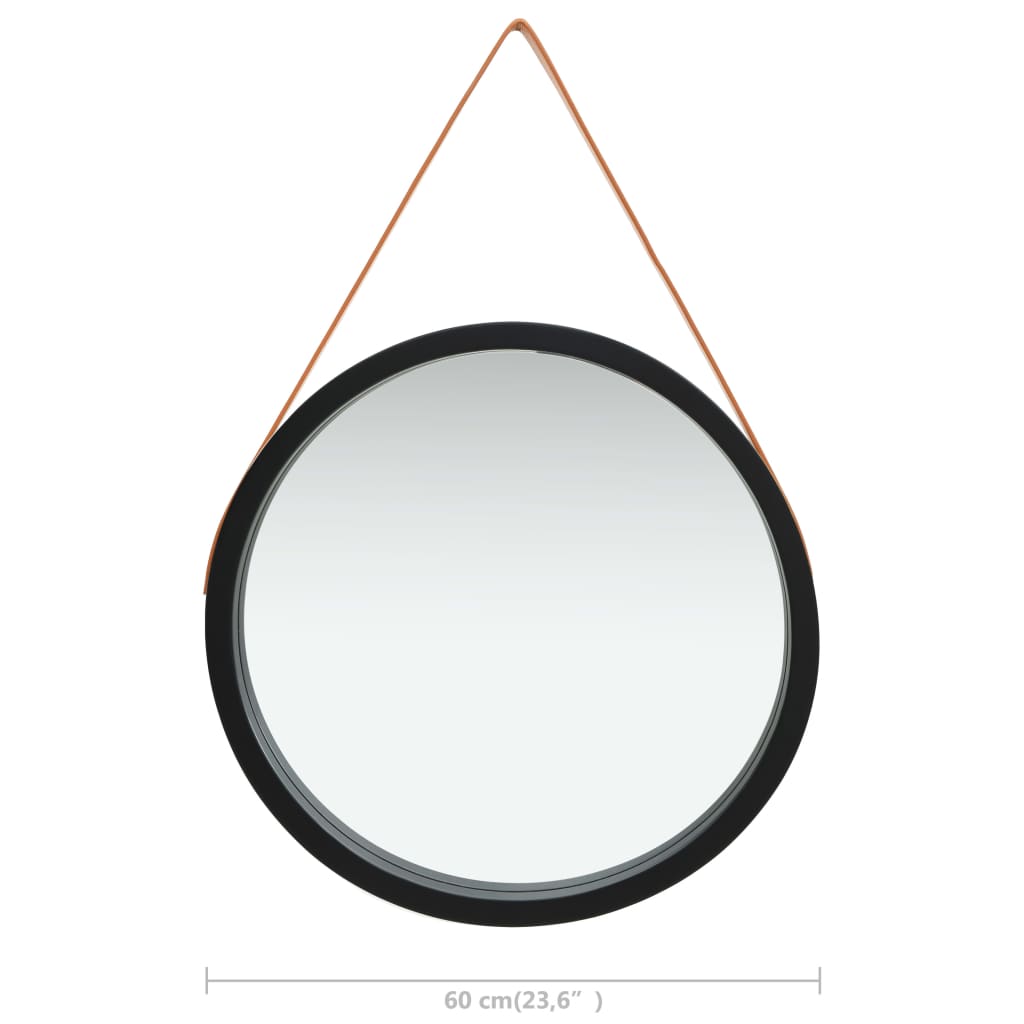Seinäpeili hihnalla 60 cm musta - Sisustajankoti.fi