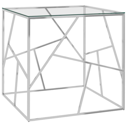 Sohvapöytä hopea 55x55x55 cm ruostumaton teräs ja lasi - Sisustajankoti.fi