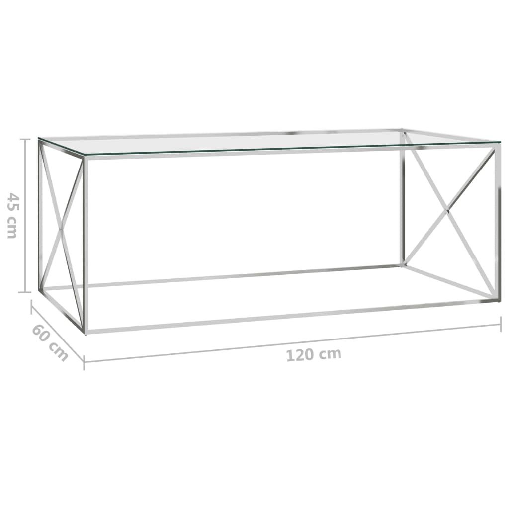 Sohvapöytä hopea 120x60x45 cm ruostumaton teräs ja lasi - Sisustajankoti.fi