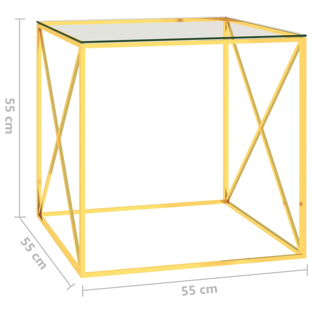 Sohvapöytä kulta 55x55x55 cm ruostumaton teräs ja lasi - Sisustajankoti.fi