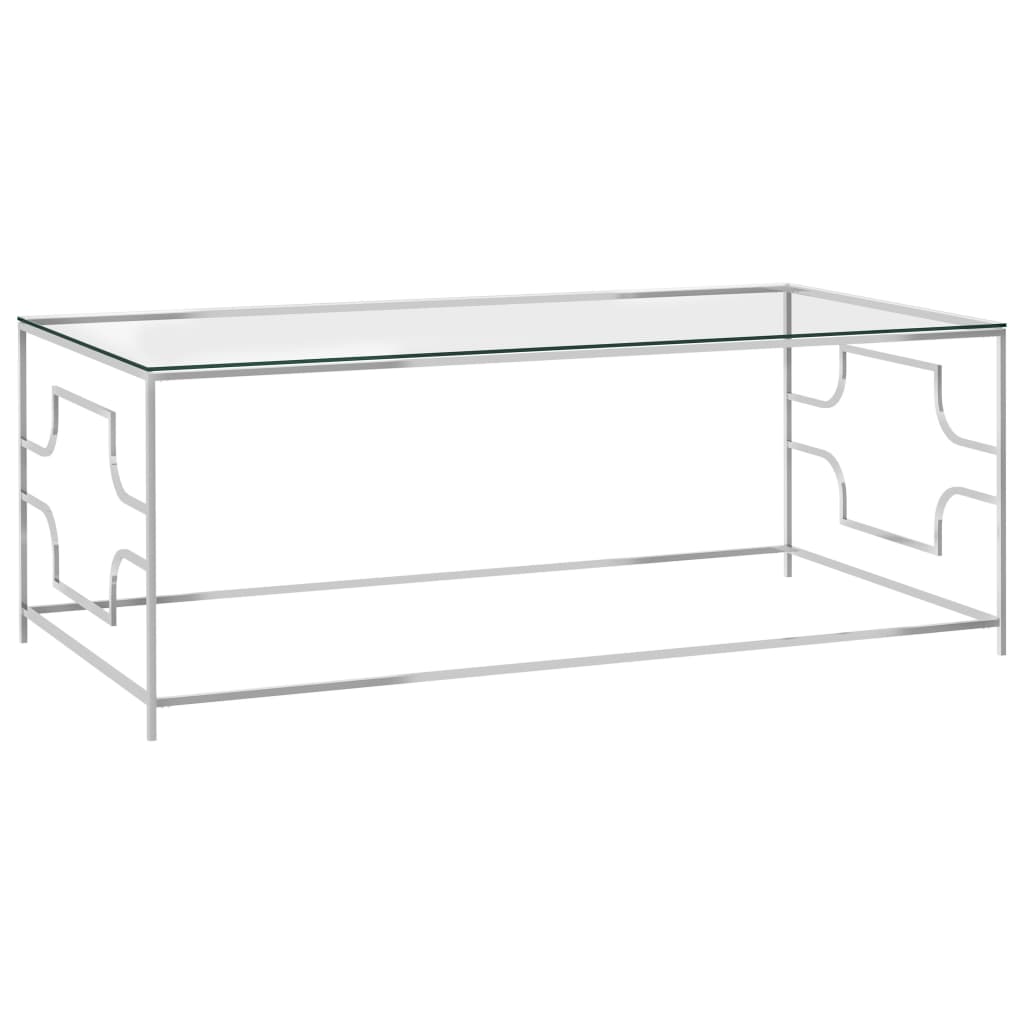Sohvapöytä hopea 120x60x45 cm ruostumaton teräs ja lasi - Sisustajankoti.fi