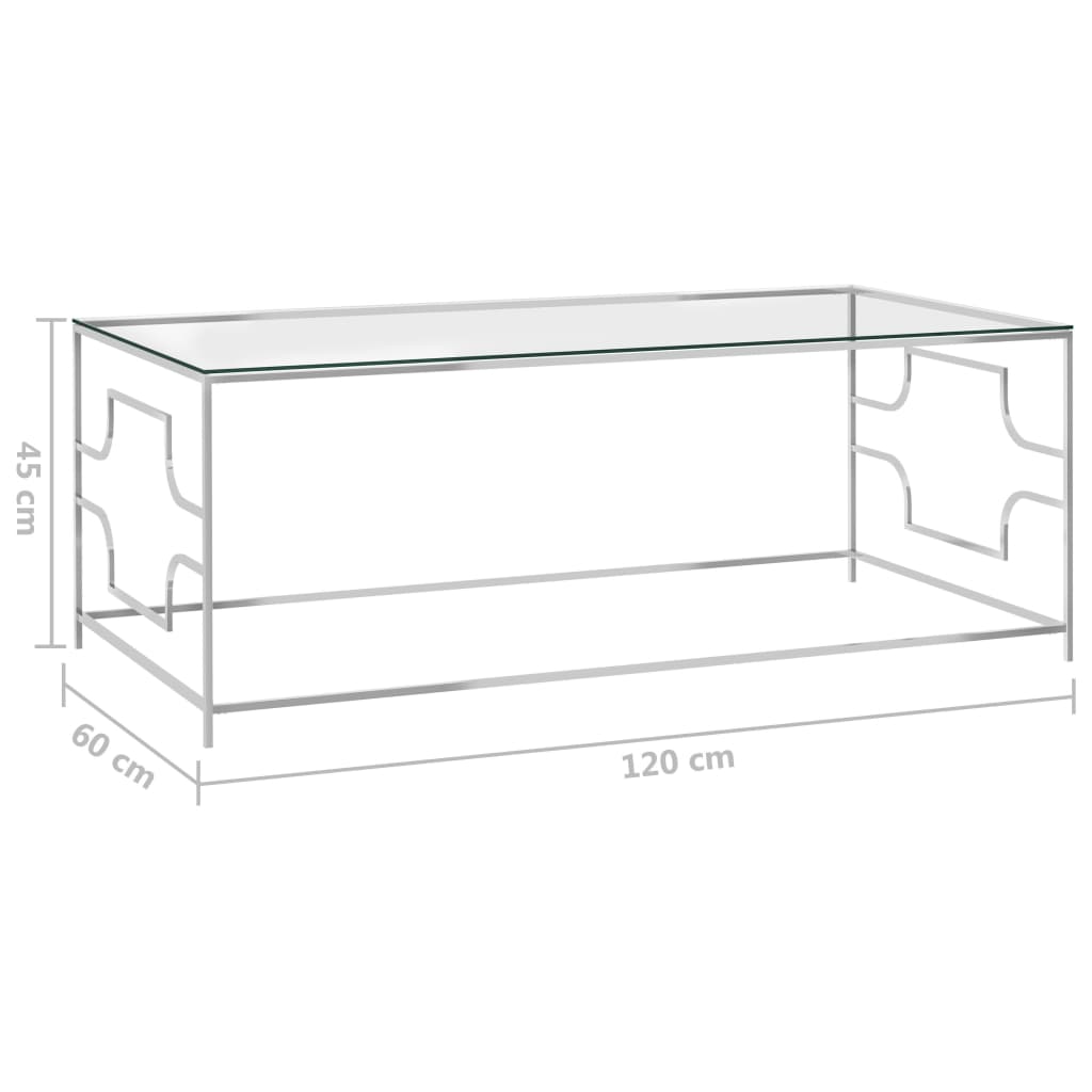 Sohvapöytä hopea 120x60x45 cm ruostumaton teräs ja lasi - Sisustajankoti.fi