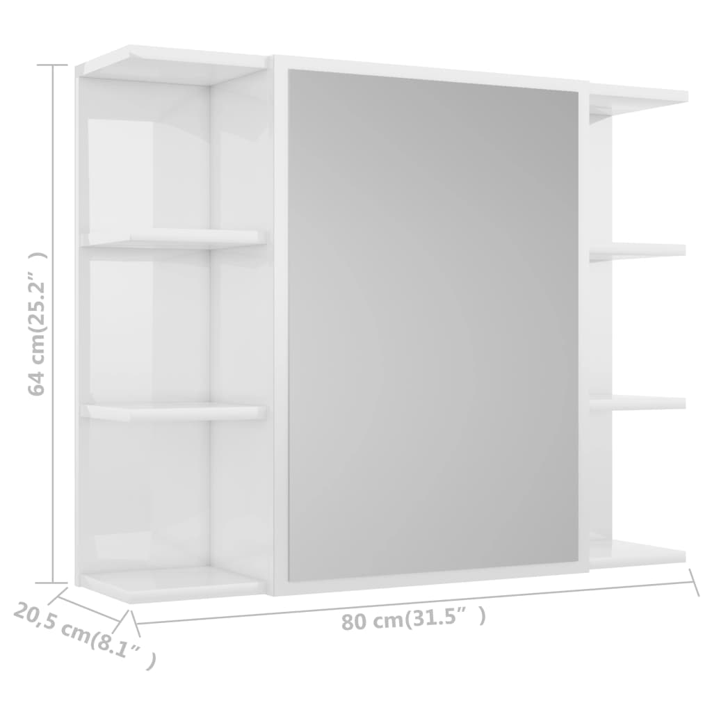 Kylpyhuoneen peilikaappi korkeakiilto valkoinen 80x20,5x64 cm - Sisustajankoti.fi