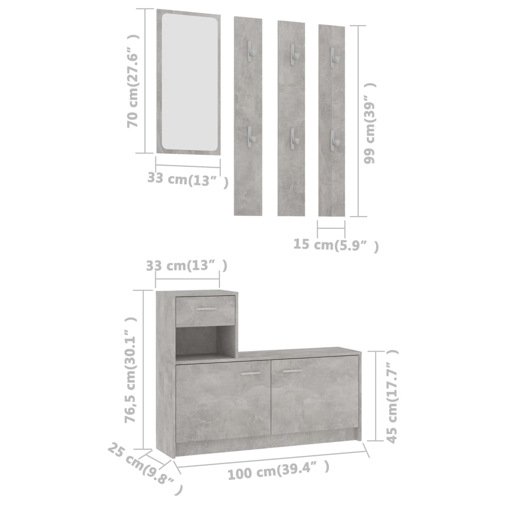 Eteisen säilytysyksikkö betoninharmaa 100x25x76,5 cm - Sisustajankoti.fi