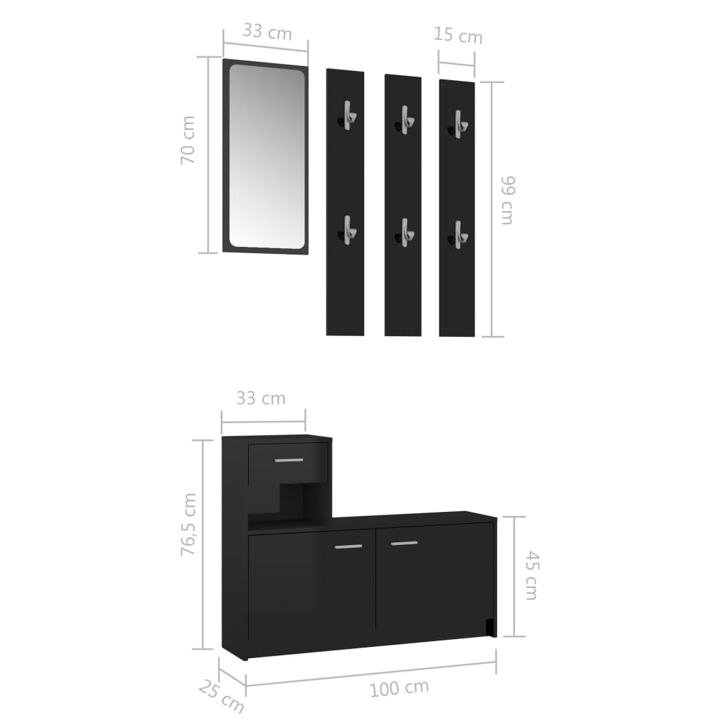 Eteisen säilytysyksikkö korkeakiilto musta 100x25x76,5 cm levy - Sisustajankoti.fi
