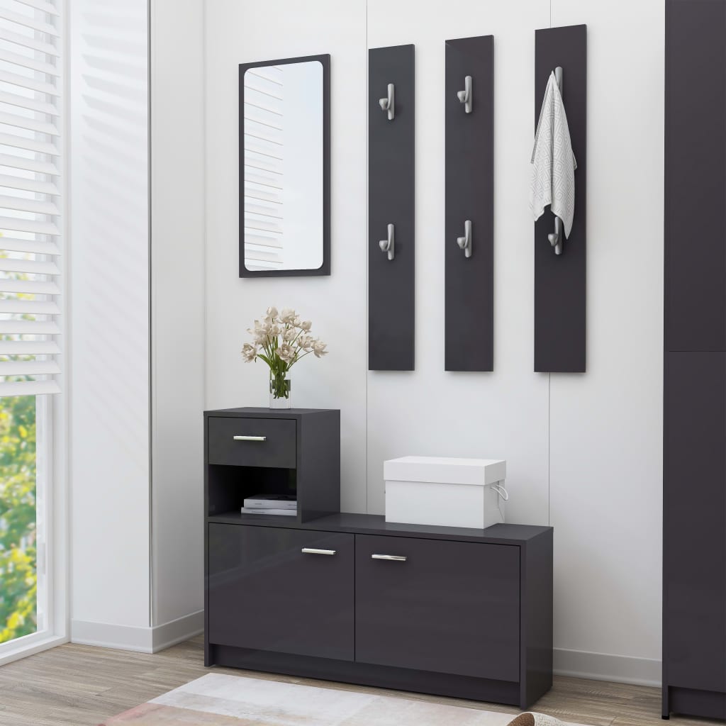 Eteisen säilytysyksikkö korkeakiilto harmaa 100x25x76,5 cm levy - Sisustajankoti.fi