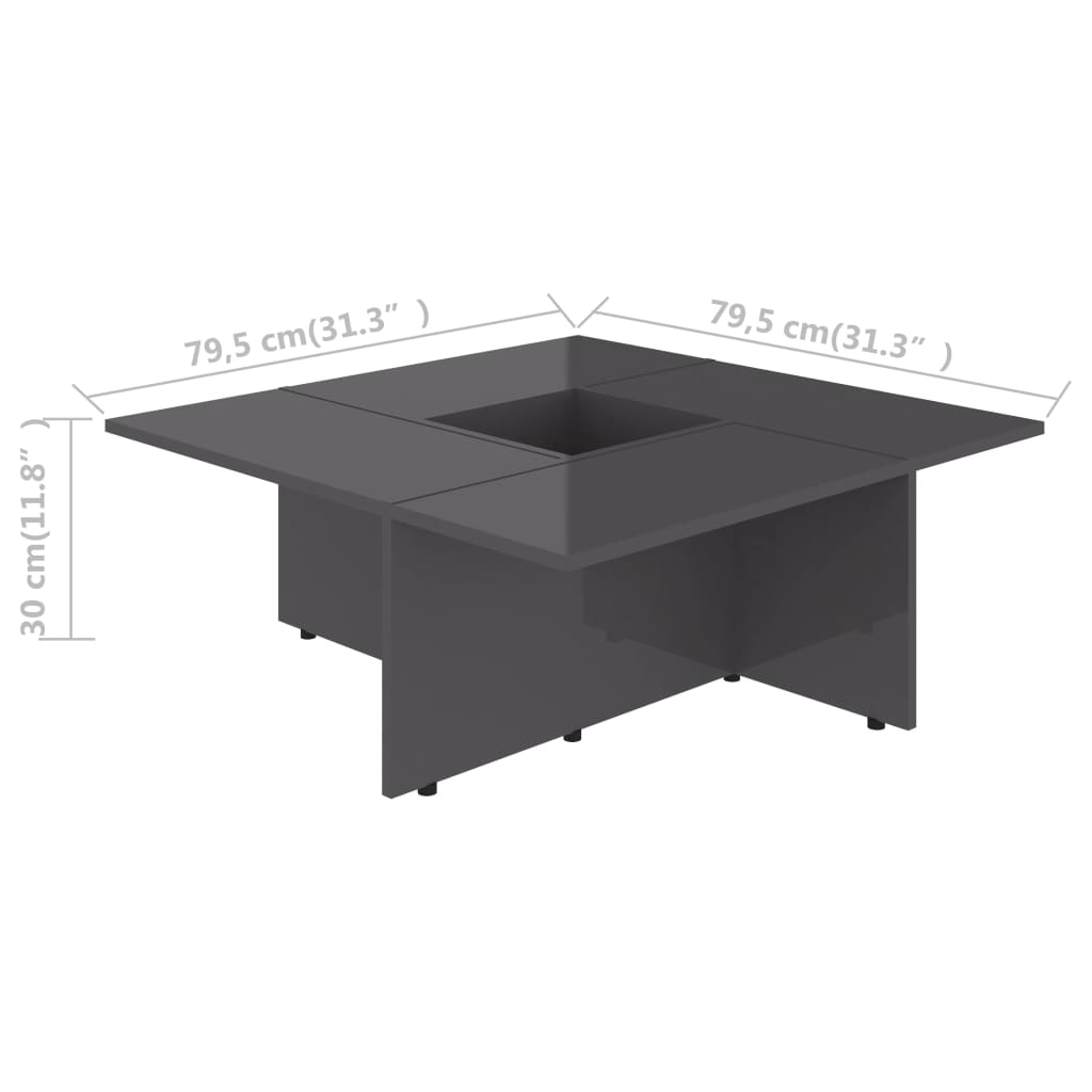 Sohvapöytä korkeakiilto harmaa 79,5x79,5x30 cm - Sisustajankoti.fi