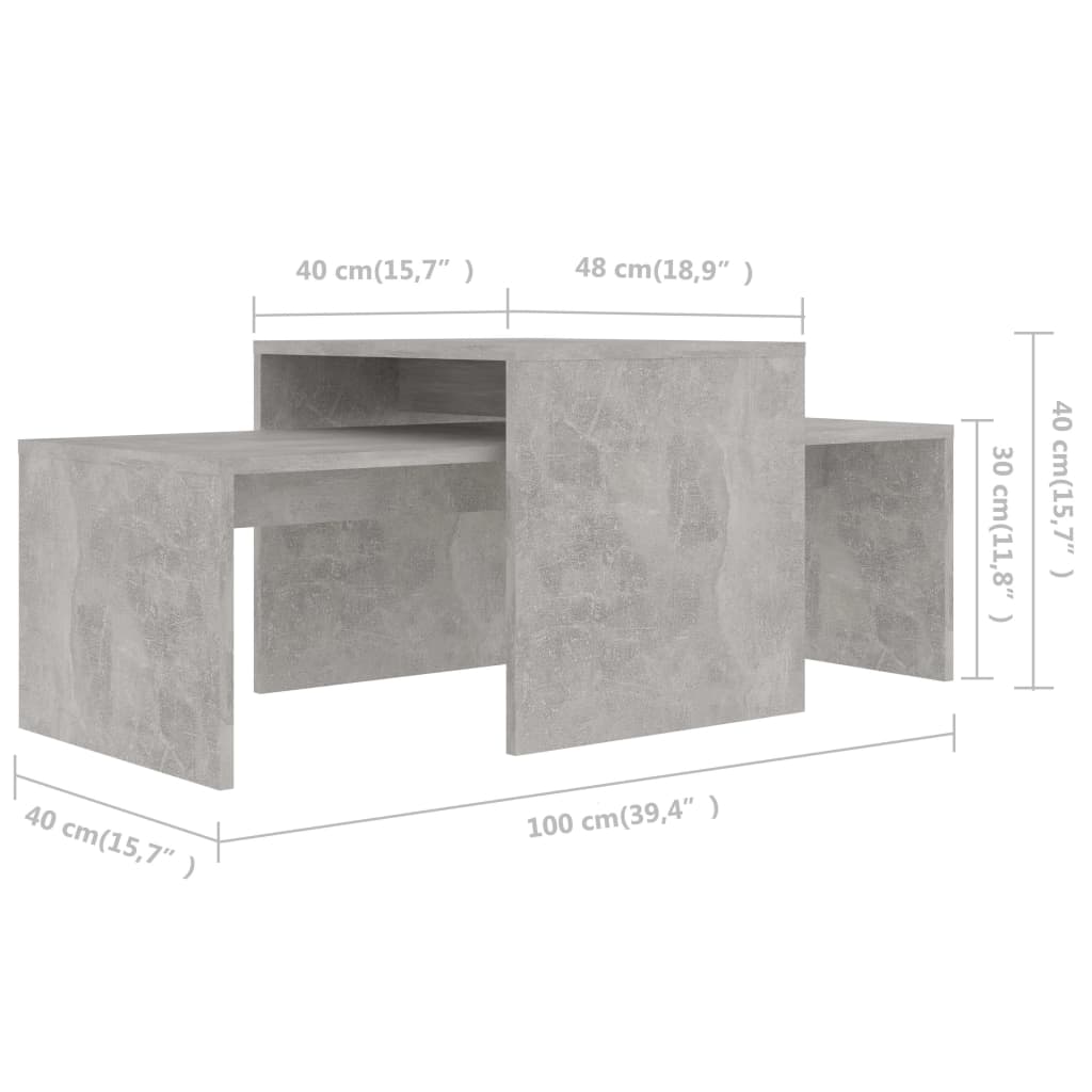 Sohvapöytäsarja betoninharmaa 100x48x40 cm - Sisustajankoti.fi