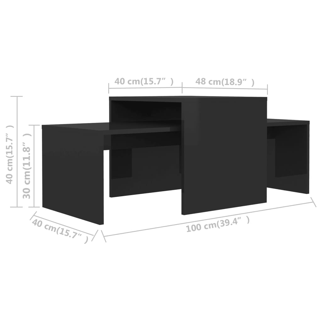 Sohvapöytäsarja korkeakiilto musta 100x48x40 cm - Sisustajankoti.fi