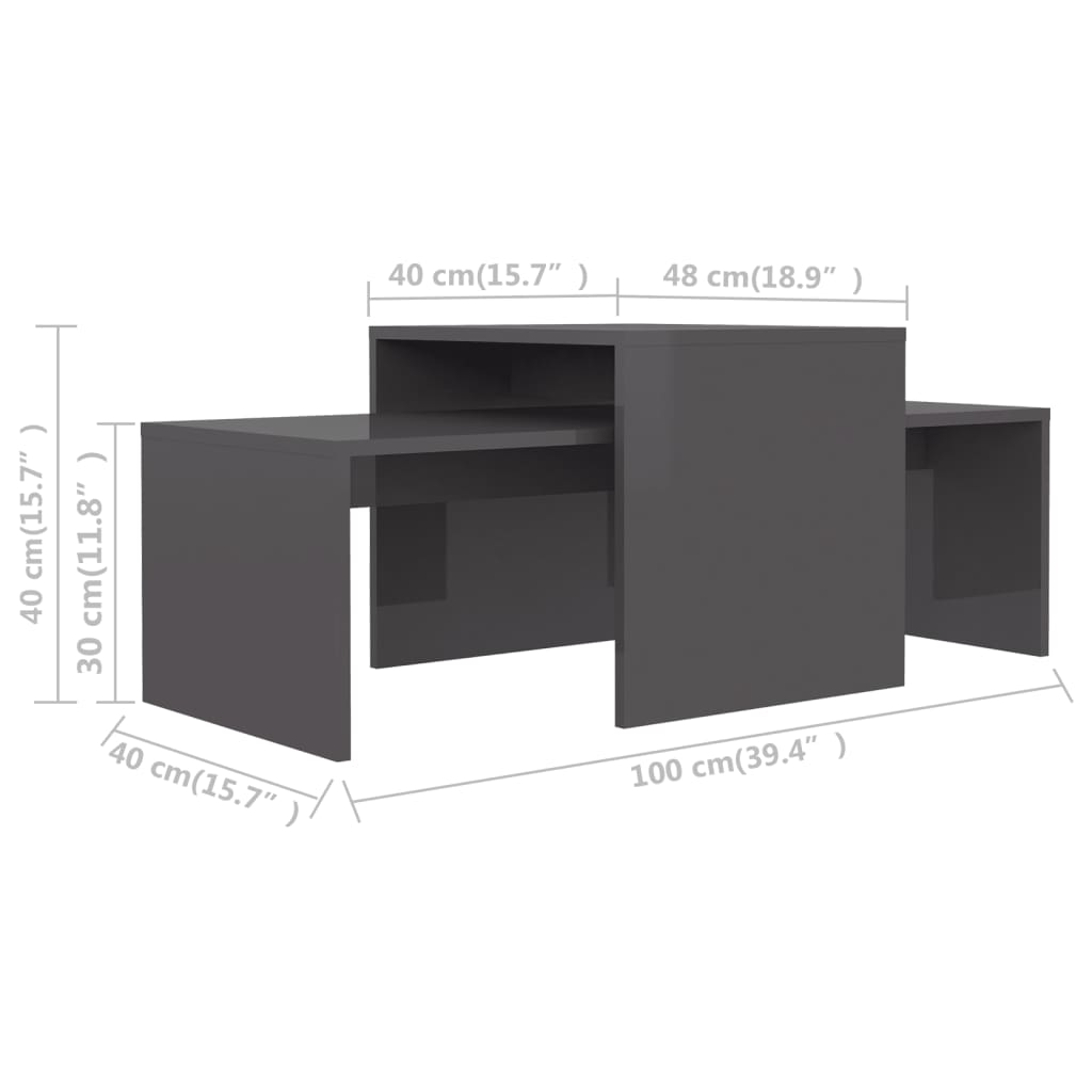 Sohvapöytäsarja korkeakiilto harmaa 100x48x40 cm - Sisustajankoti.fi