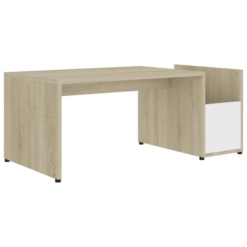 Sohvapöytä valkoinen ja Sonoma-tammi 90x45x35 cm - Sisustajankoti.fi