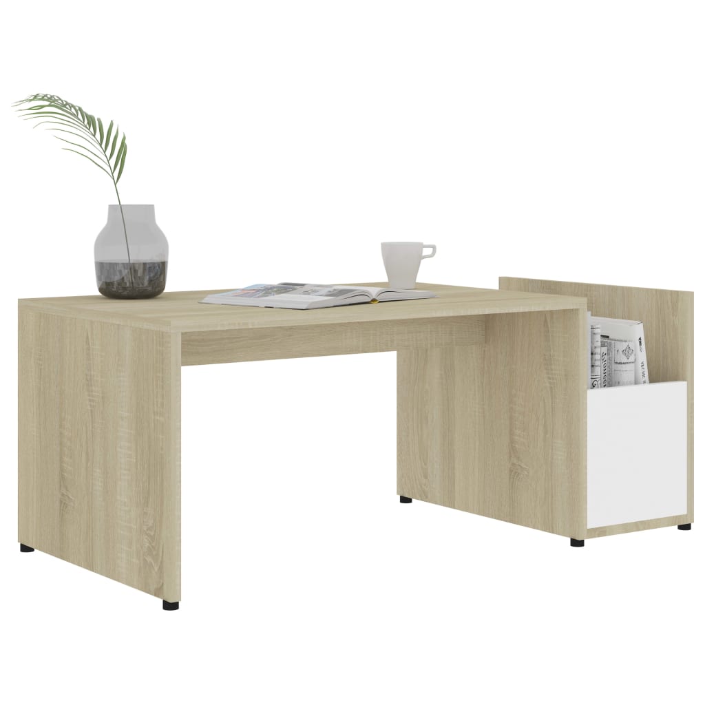 Sohvapöytä valkoinen ja Sonoma-tammi 90x45x35 cm - Sisustajankoti.fi