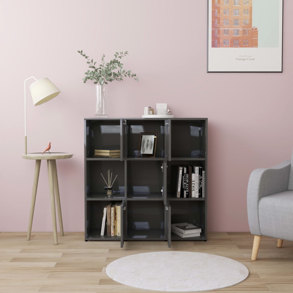 Kirjahylly korkeakiilto harmaa 90x30x90 cm - Sisustajankoti.fi