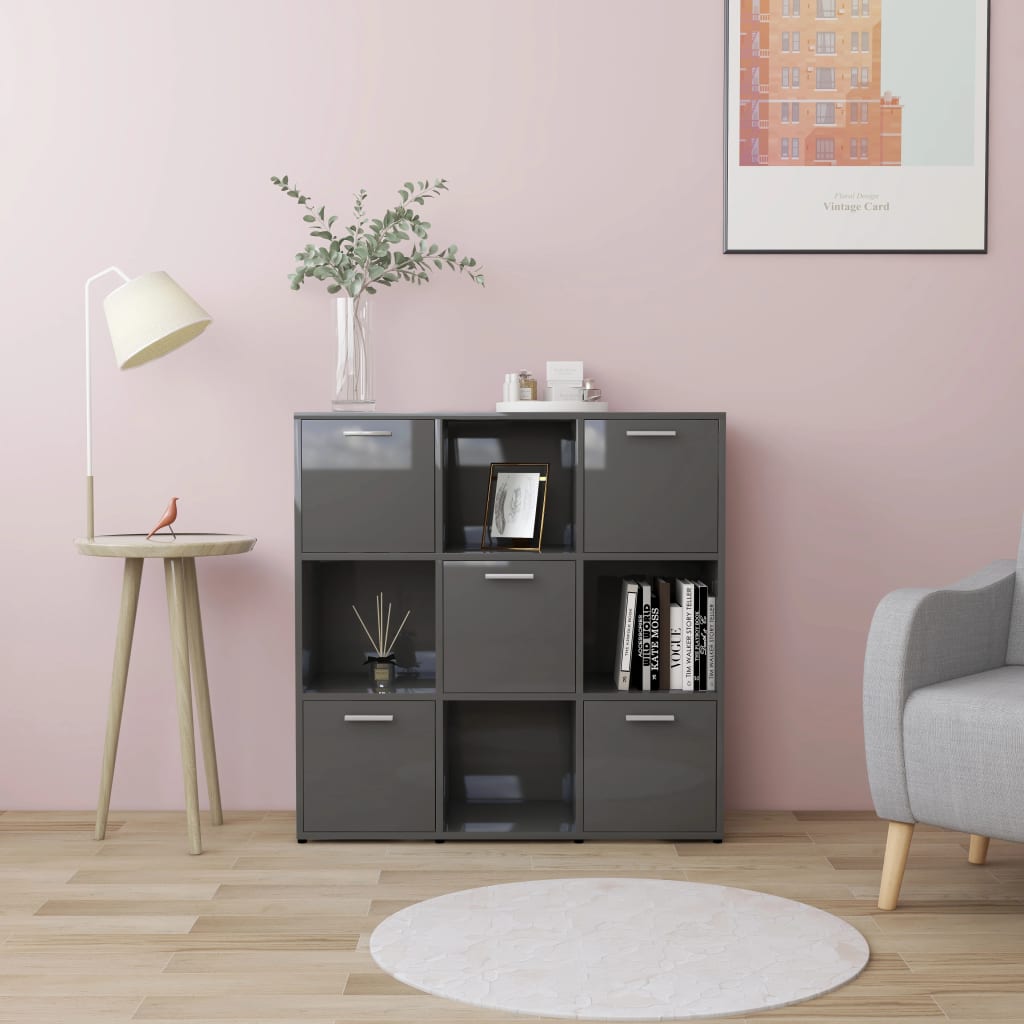 Kirjahylly korkeakiilto harmaa 90x30x90 cm - Sisustajankoti.fi
