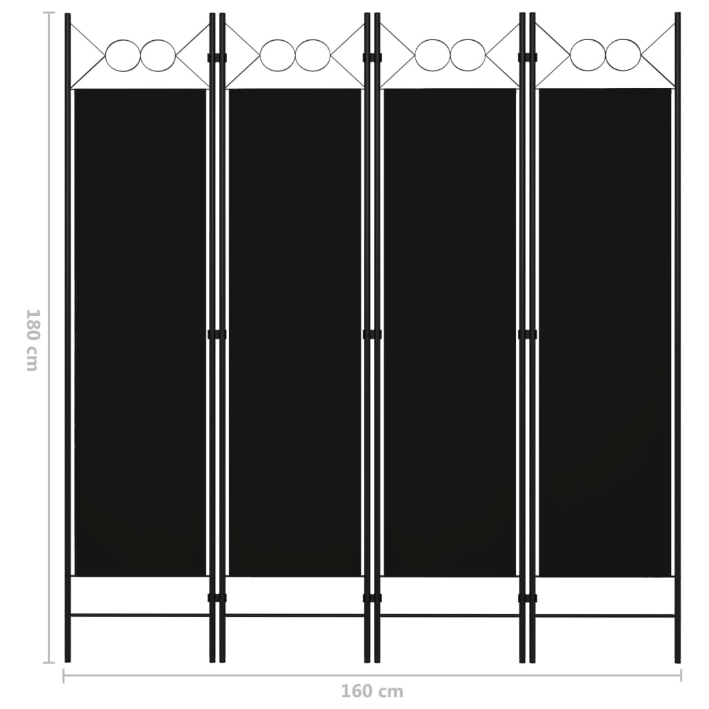 4-paneelinen tilanjakaja musta 160x180 cm - Sisustajankoti.fi