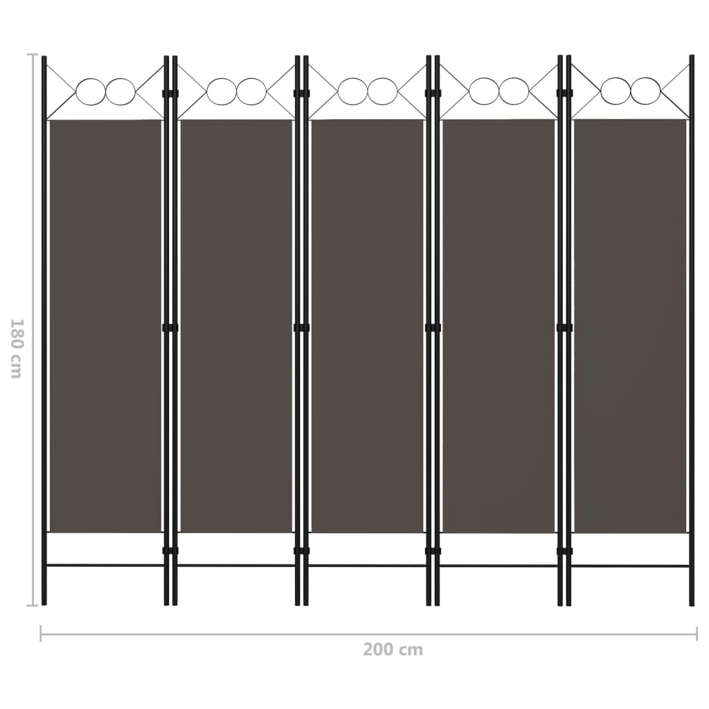 5-Paneelinen tilanjakaja 200x180 cm antrasiitti - Sisustajankoti.fi