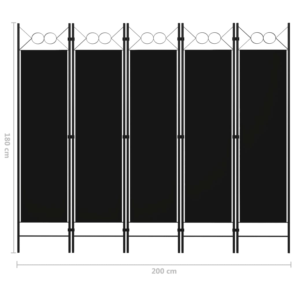 5-paneelinen tilanjakaja 200x180 cm musta - Sisustajankoti.fi