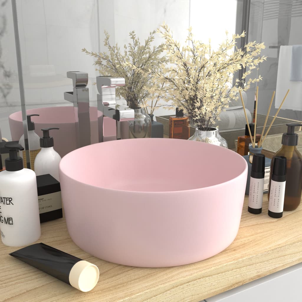Ylellinen pesuallas pyöreä matta pinkki 40x15 cm keraamiikka - Sisustajankoti.fi