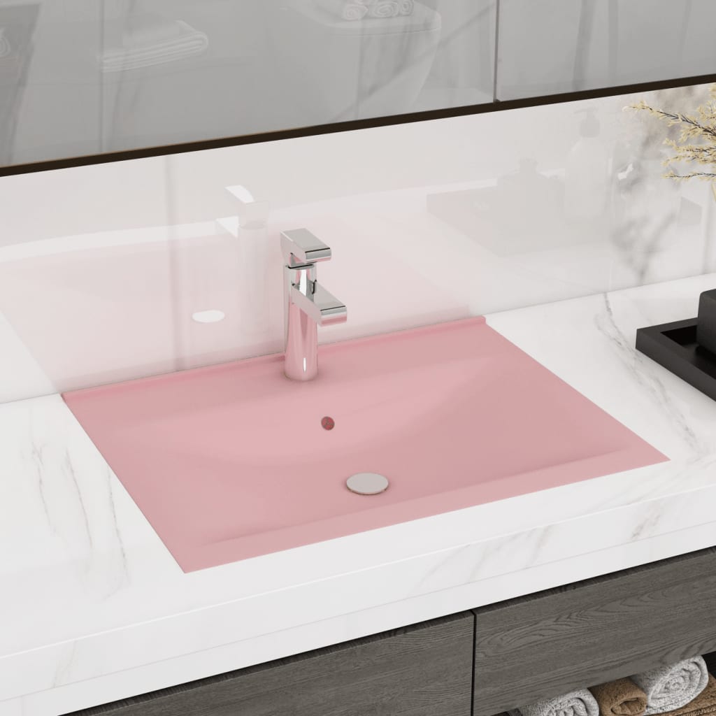 Ylellinen pesuallas hanareiällä matta pinkki 60x46 cm keraami - Sisustajankoti.fi