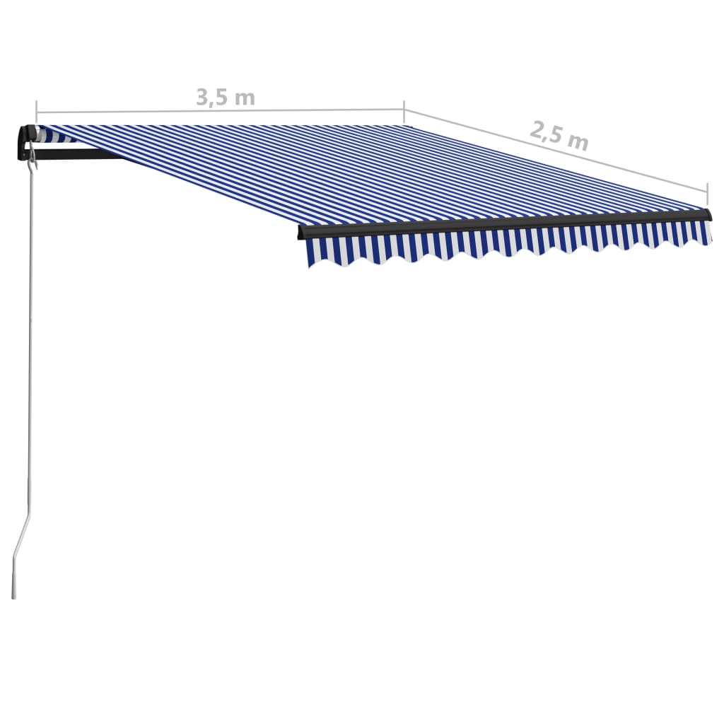 Manuaalisesti sisäänkelattava markiisi 350x250 cm sinivalkoinen - Sisustajankoti.fi