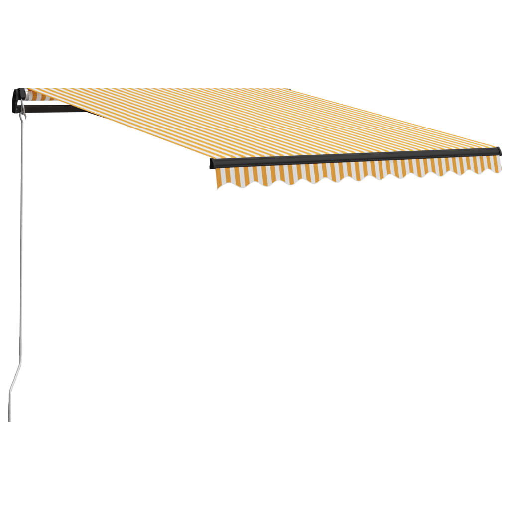 Käsin sisäänkelattava markiisi LEDillä 300x250cm keltavalkoinen - Sisustajankoti.fi