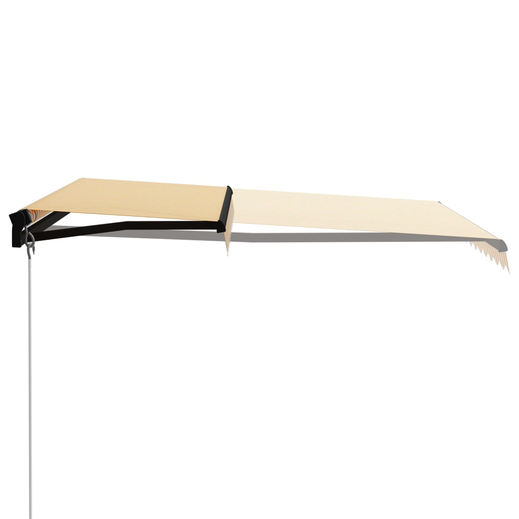 Käsin sisäänkelattava markiisi LEDillä 300x250cm keltavalkoinen - Sisustajankoti.fi